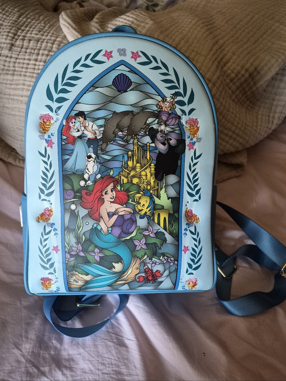 NWT Loungefly Disney The Little Mermaid Stained Glass Mini Backpack - Light Blue